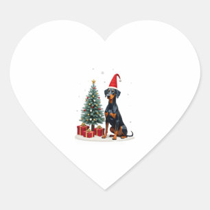 Funny Doberman Dog Christmas Tree Women Men Kids T Heart Sticker