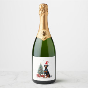 Funny Doberman Dog Christmas Tree Women Men Kids T Sparkling Wine Label