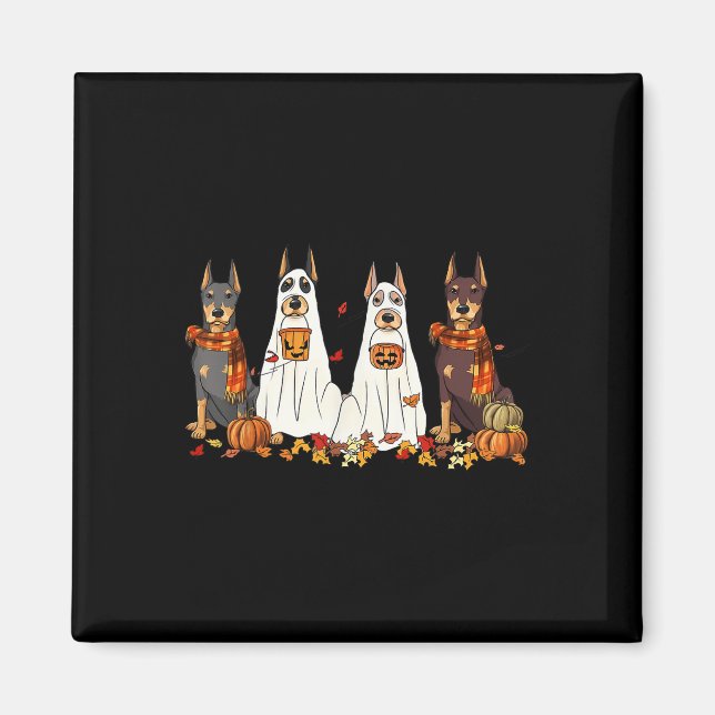 Funny Doberman Dog Ghost Fall Autumn Leaves Thanks Magnet (Front)