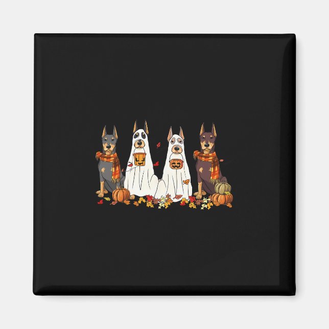 Funny Doberman Dog Ghost Fall Autumn Leaves Thanks Magnet (Front)