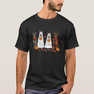 Funny Doberman Dog Ghost Fall Autumn Leaves Thanks T-Shirt