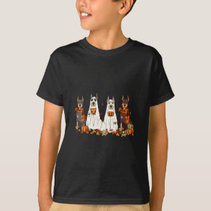 Funny Doberman Dog Ghost Fall Autumn Leaves Thanks T-Shirt