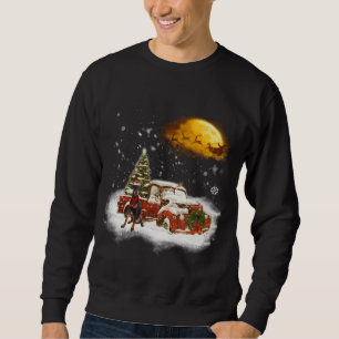 Funny Doberman Dog Snow Red Truck Christmas Xmas T Sweatshirt