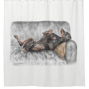 Funny Doberman on Sofa Shower Curtain