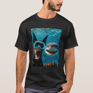 Funny Doberman Pinscher Dog Selfie with Shark Ocea T-Shirt
