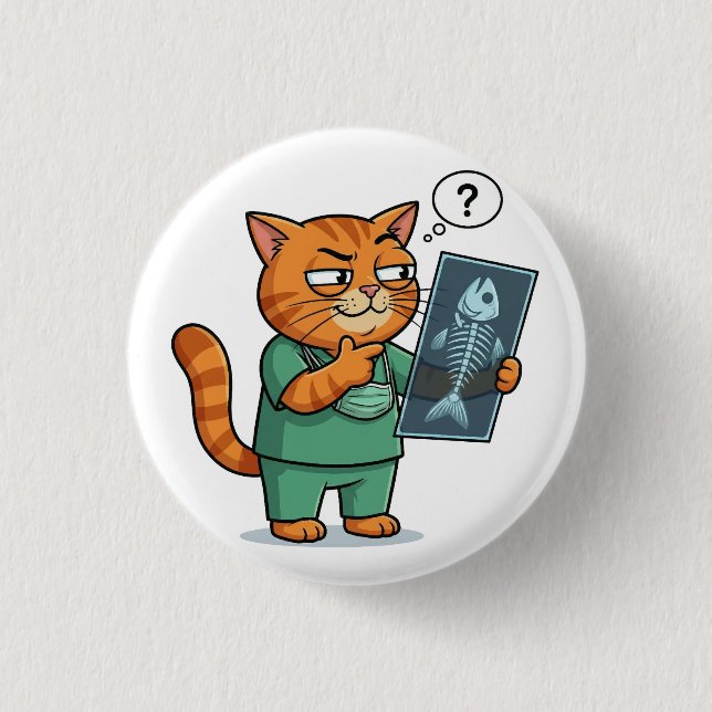 Funny Doctor Cat Reading X-Ray Button (Front)
