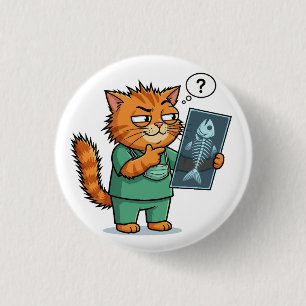 Funny Doctor Cat Reading X-Ray Button