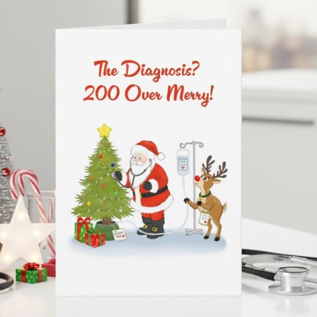 Funny Doctor Santa Christmas Tree Checkup Card (Creator Uploaded)