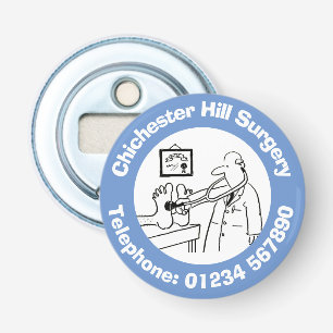 Funny Doctor with Stethoscope Checking Feet. Bottle Opener