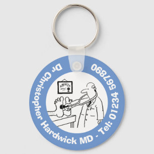 Funny Doctor with Stethoscope Checking Feet. Key Ring