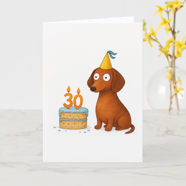 Funny Dog 30th Birthday Card (Yellow Flower)