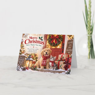 Funny Dog and Cat Christmas Card