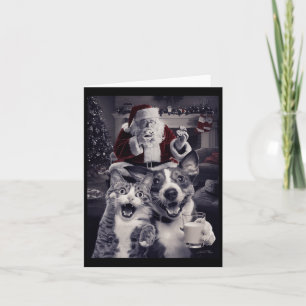 Funny Dog And Cat Selfie With Santa Christmas  Card