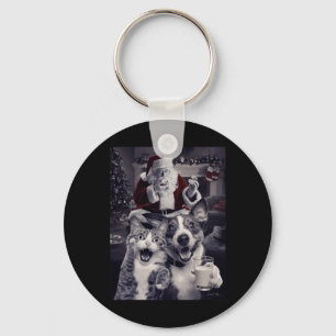 Funny Dog And Cat Selfie With Santa Christmas Key Ring