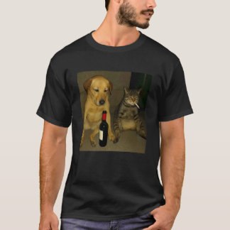 Funny Dog and Cat Smoking Cigarette and Drinking T-Shirt