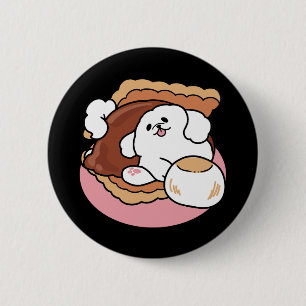 Funny Dog and S’more Design – Kawaii Pet Lover Pun 6 Cm Round Badge