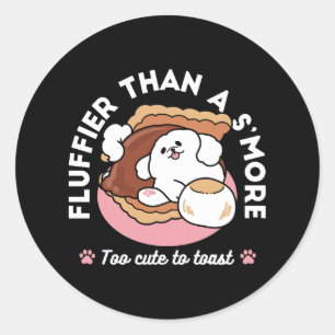 Funny Dog and S’more Design – Kawaii Pet Lover Pun Classic Round Sticker