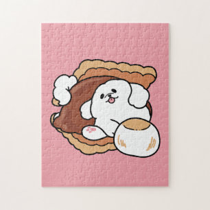 Funny Dog and S’more Design – Kawaii Pet Lover Pun Jigsaw Puzzle