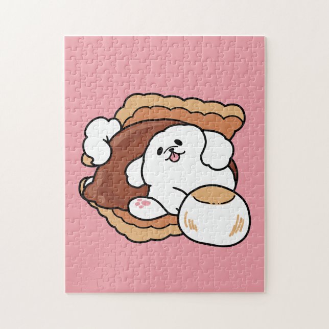Funny Dog and S’more Design – Kawaii Pet Lover Pun Jigsaw Puzzle (Vertical)