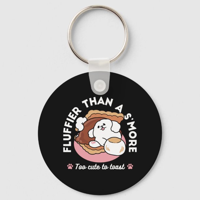 Funny Dog and S’more Design – Kawaii Pet Lover Pun Key Ring (Front)