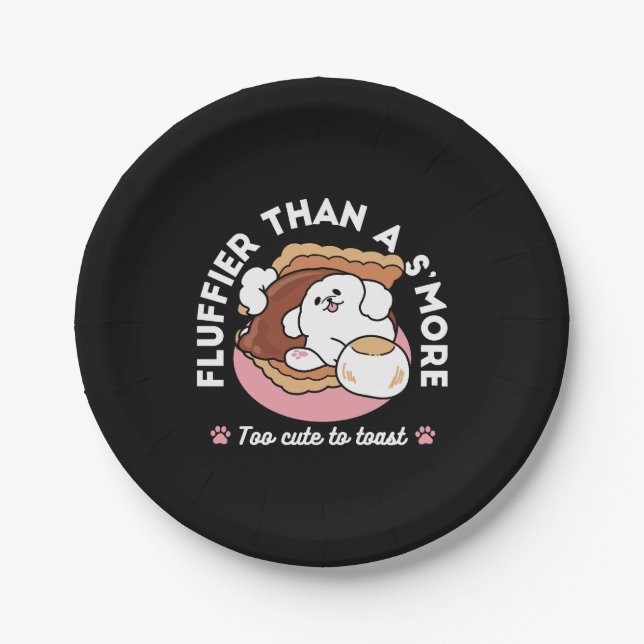 Funny Dog and S’more Design – Kawaii Pet Lover Pun Paper Plate (Front)