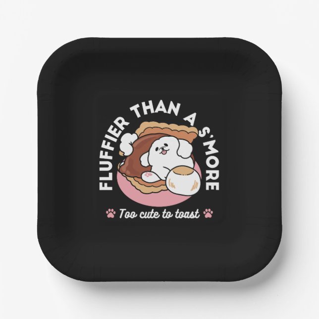Funny Dog and S’more Design – Kawaii Pet Lover Pun Paper Plate (Front)