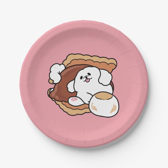 Funny Dog and S’more Design – Kawaii Pet Lover Pun Paper Plate (Front)