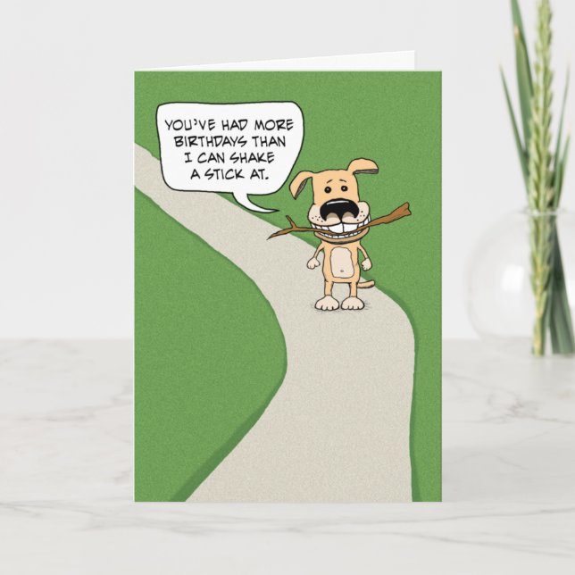 Funny Dog and Stick Birthday Card (Front)