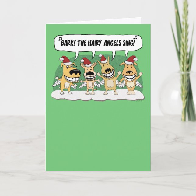 Funny Dog Angels Sing Christmas Holiday Card (Front)