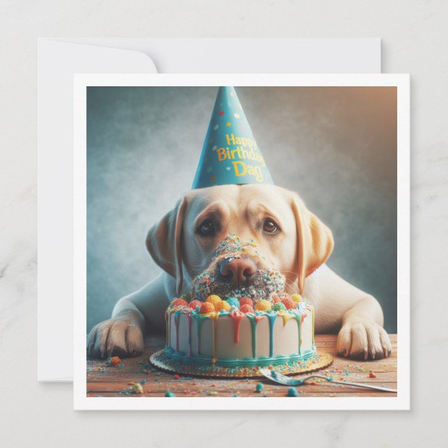 Funny dog birthday card, golden retriever  invitation (Front)