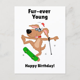 Funny Dog Birthday Postcard – Fur-Ever Young