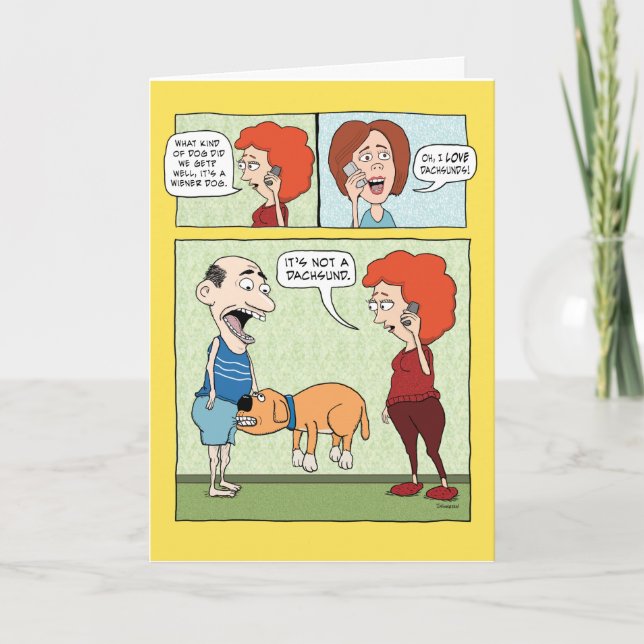 Funny Dog Biting Crotch Birthday Card (Front)
