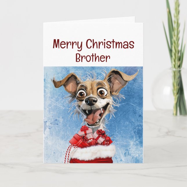 Funny Dog Brother Granddaughter Kids Christmas Card (Front)