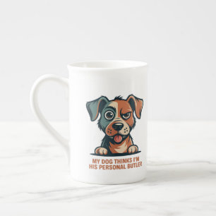 Funny Dog Butler Quote Illustration Bone China Mug