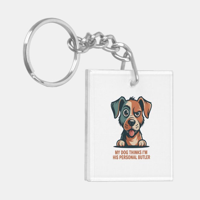 Funny Dog Butler Quote Illustration Key Ring (Front Left)
