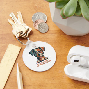 Funny Dog Butler Quote Illustration Key Ring