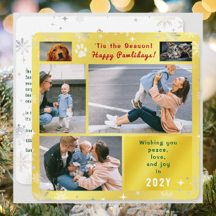 Funny Dog Cat 4 Photos Collage Peace Love Golden Holiday Card