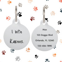 Funny Dog Cat I Bite Karens Collar Custom Pet Lost