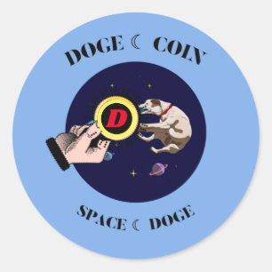Funny Dog catches dogecoin in space Classic Round Sticker