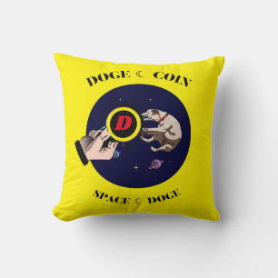 Funny Dog catches dogecoin in space Cushion