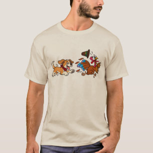 Funny Dog Chasing Turkey Thanksgiving Dog Lover T-Shirt