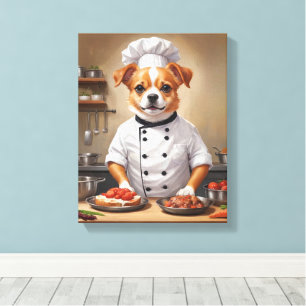 Funny Dog Chef Cooking Food Cute Pet Canvas Print