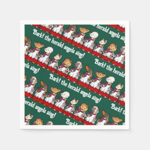 Funny Dog Choir Bark! Xmas Carol Pun Cartoon Napkin