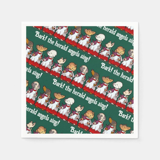 Funny Dog Choir Bark! Xmas Carol Pun Cartoon Napkin (Front)
