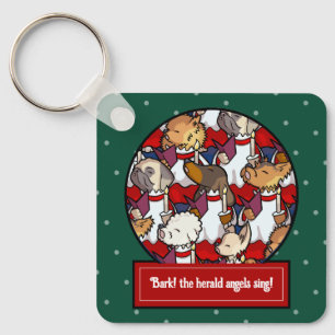 Funny Dog Choir Christmas Carol Pug Pun Cartoon Key Ring