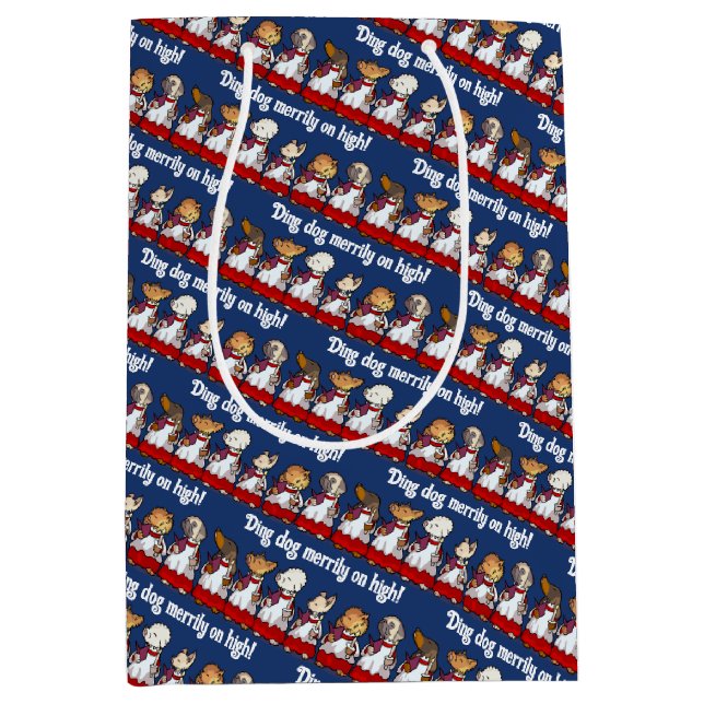 Funny Dog Choir Ding Dog Xmas Carol Pun Cartoon Medium Gift Bag (Front)