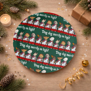 Funny Dog Choir Ding Dog Xmas Carol Pun Cartoon Paper Plate