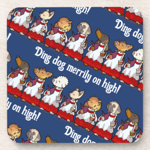 Funny Dog Choir Xmas Carol Pun Dachshund Cartoon Coaster