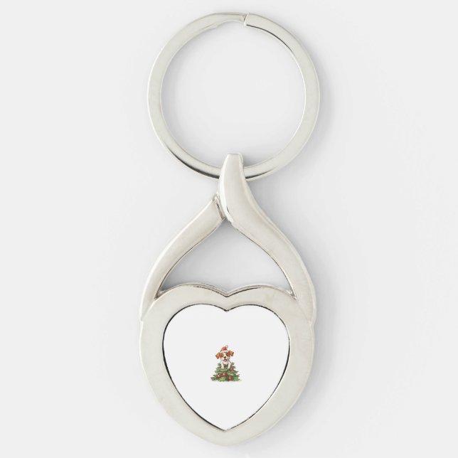 Funny Dog climbing on Christmas Tree Costume  Key Ring (Front)