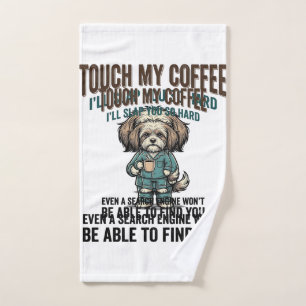 Funny Dog Coffee Warning Vintage Engraving Design_ Hand Towel
